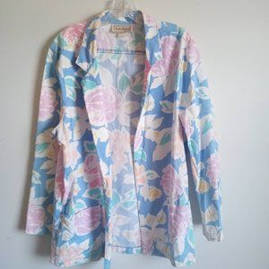 Kaki Roberts California Floral Open Blazer Jacket 80s Vintage